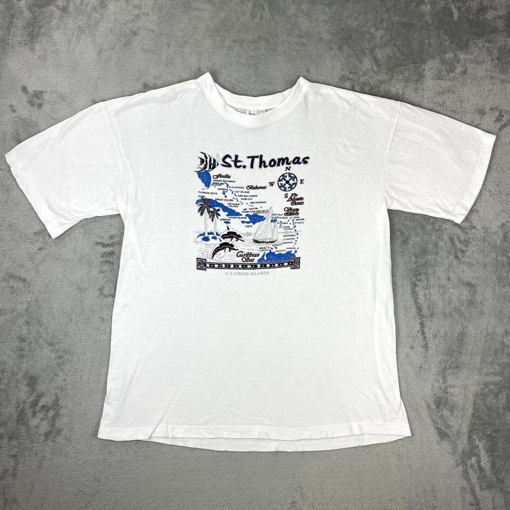 Vintage St Thomas Caribbean Sea U.S. Tropical Islands White Short Sleeve T-Shirt